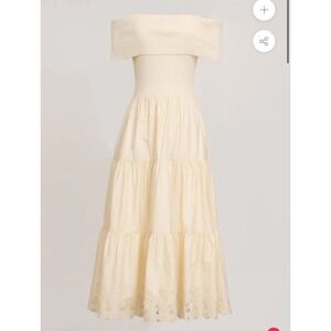 Moon River x Tuckernuck Off‎ Shoulder Tiered Eyelet Midi Dress Sz M Ivory Cotton